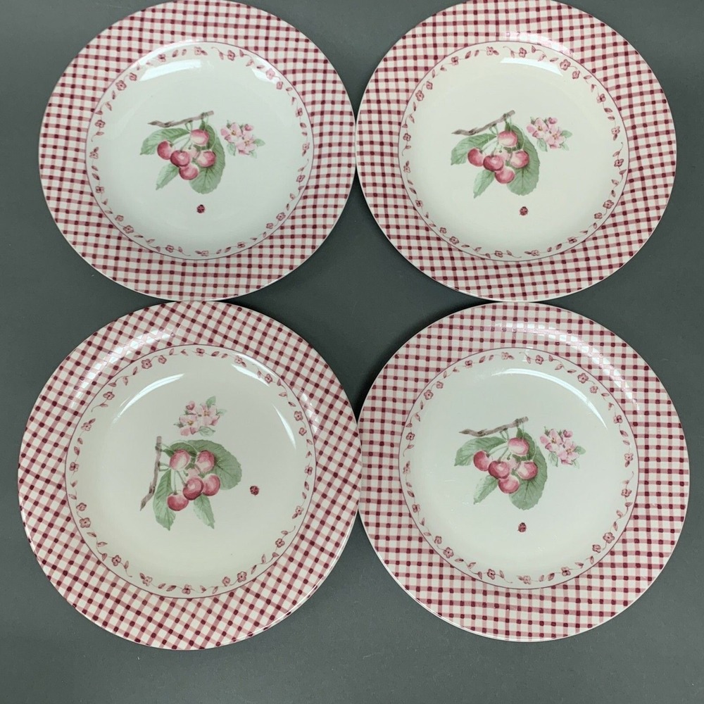 Pfaltzgraff Delicious Cherry Dessert Salad Plates Red White 9" Lot of 4